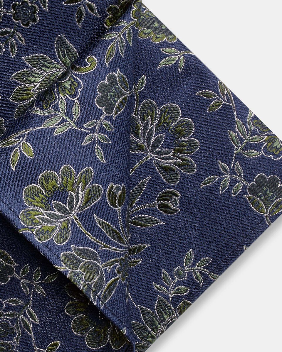 Navy & Sage Floral Silk Pocket Square